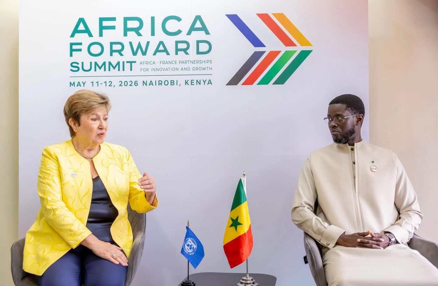 Kristalina Georgieva et Bassirou Diomaye Faye lors d'un échange sur la dette et les réformes du Sénégal