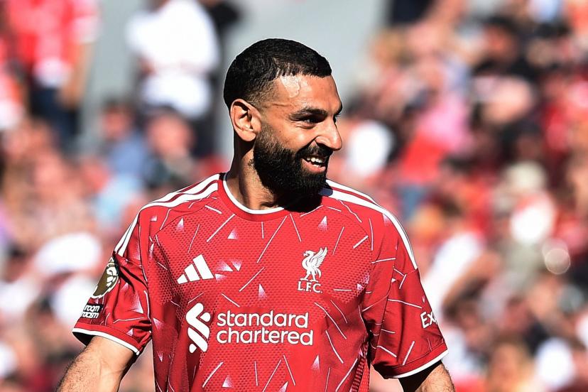 Mohamed Salah en action lors de son dernier match avec Liverpool contre Brentford