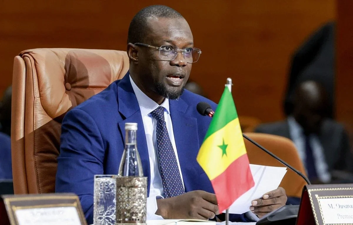 Portrait d'Ousmane Sonko lors d'une conférence de presse