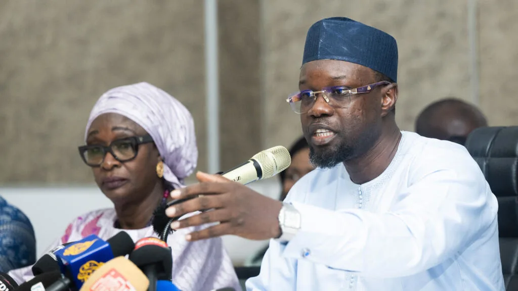 Ousmane Sonko lors d'une conférence de presse à Dakar