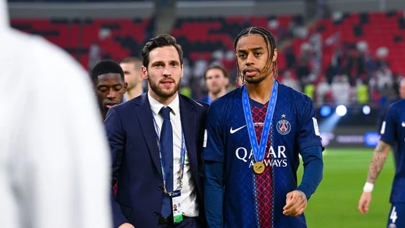 Bradley Barcola, joueur du Paris Saint-Germain, en action