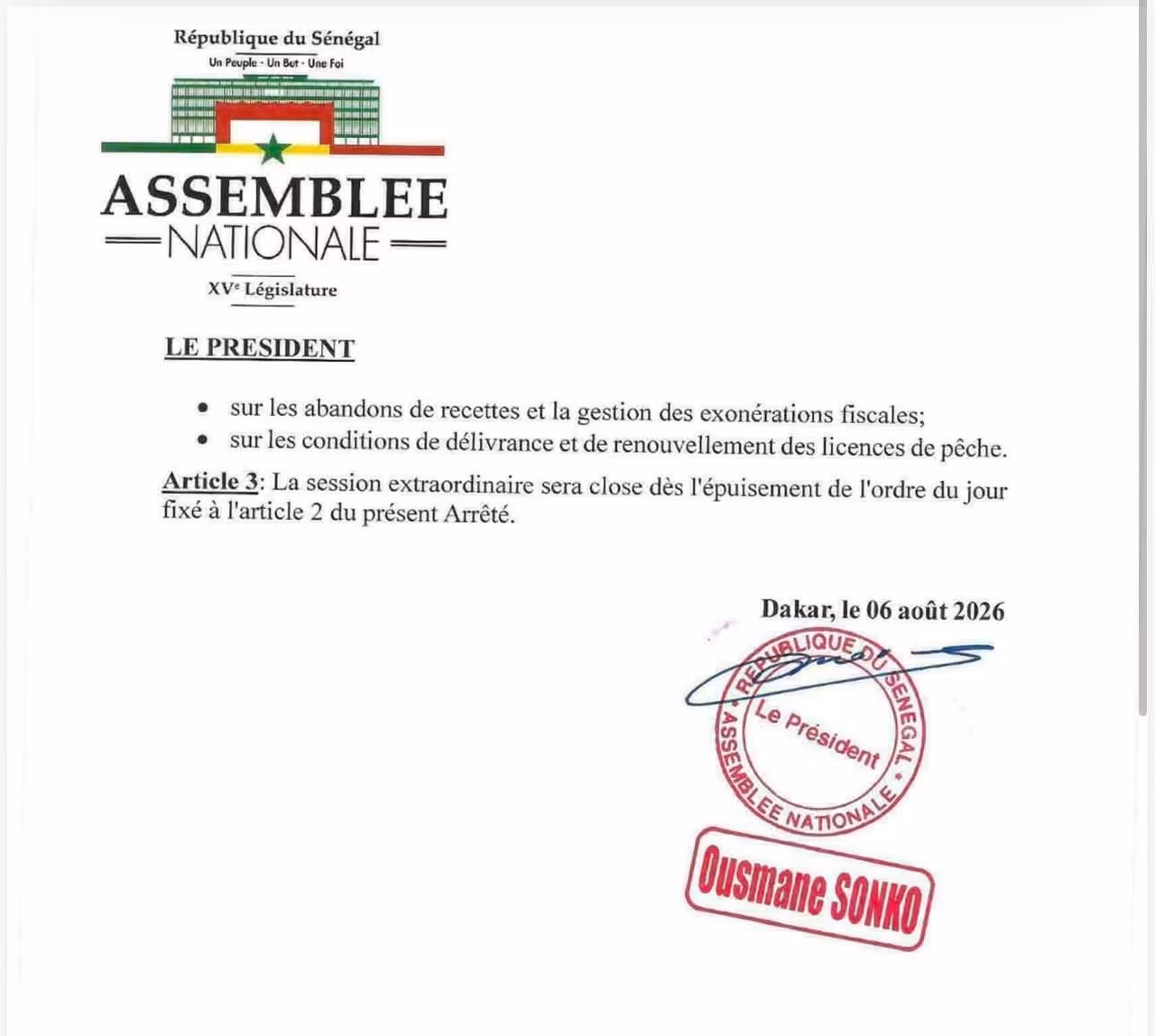 Réunion préparatoire à l'Assemblée nationale du Sénégal